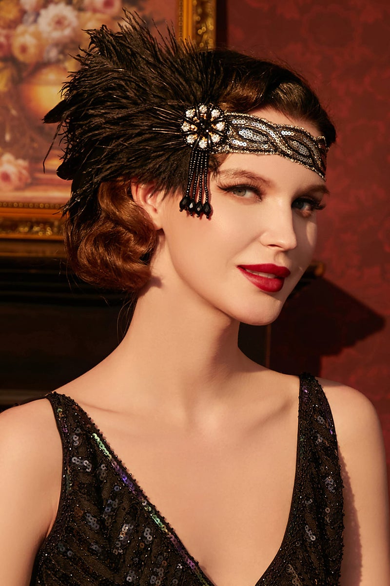 BABEYOND 1920s Flapper Headband Roaring 20s Headpiece Gatsby Ostrich Feather Headpiece with Crystal - Image 4